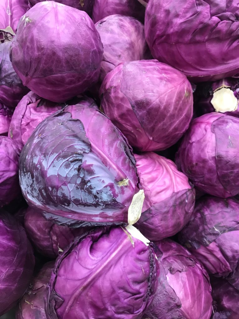 heads of purple cabbage.